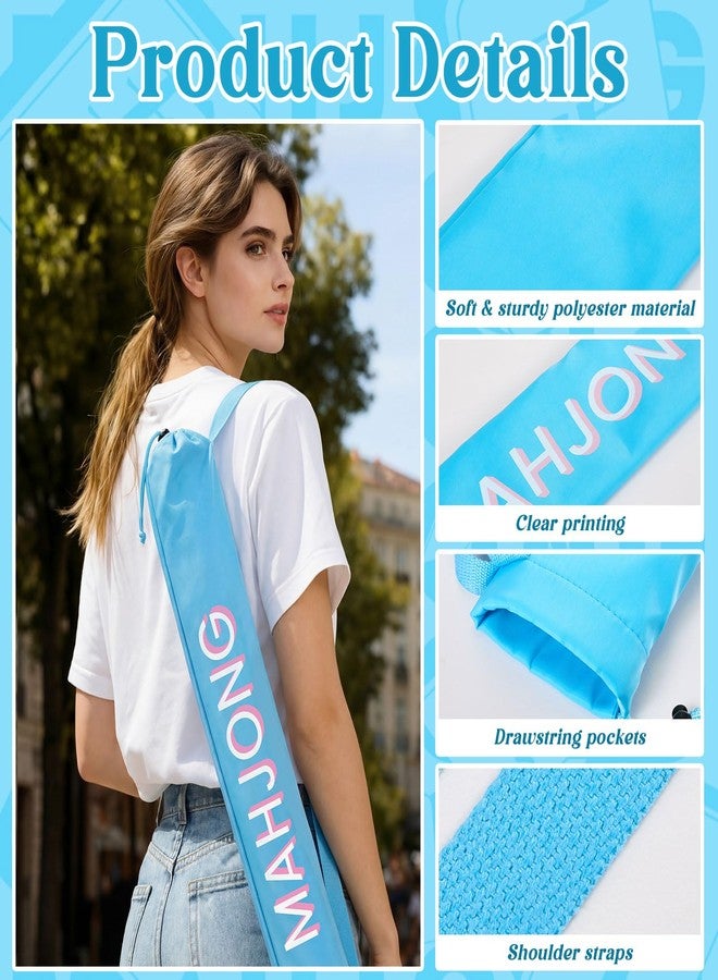 Sunnymove 35 Inch Long Mahjong Mat Bag Cute Double Strapped Soft Polyester Drawstring Mahjong Holder Lightweight Waterproof Outdoor Carrying Bag for Board Games Travel Storage Mat Not Included (Blue) - Image 3
